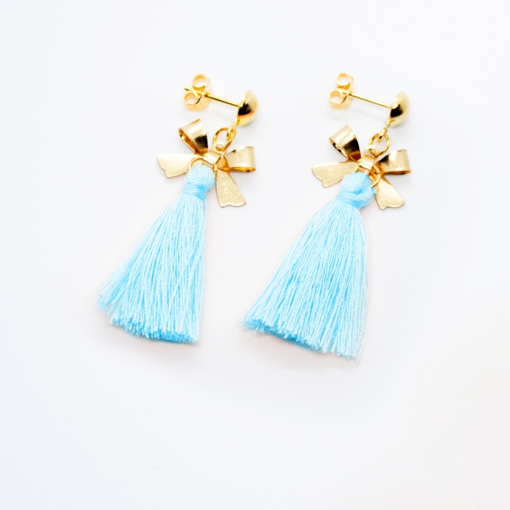 Handmade Boho Chic Bow Charm Tassel Earrings